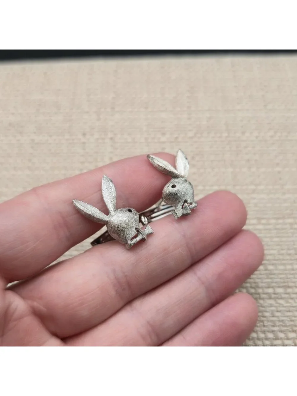 Vintage Playboy Bunny Cufflinks, Textured Metal Novelty Men's Gift A8136